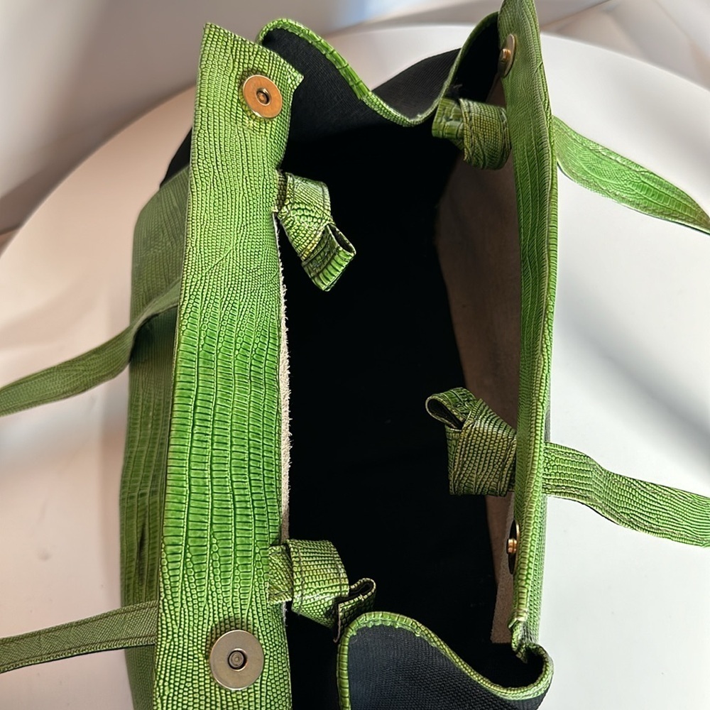 ITALY CROCODILE LEATHER green & black canvas one of a kind long straps - Picture 13 of 17